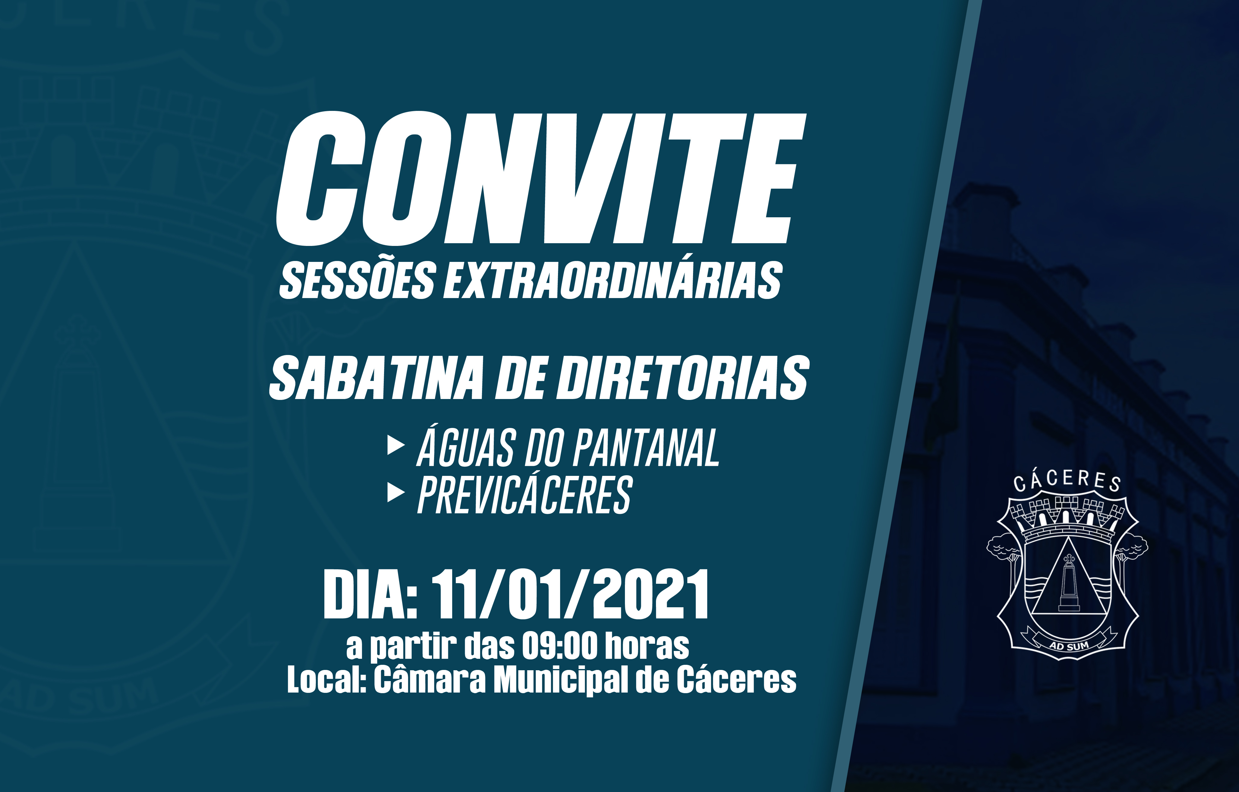 CONVITE: Câmara sabatina, na segunda-feira (11), nomes indicados pela Prefeita para dirigir PreviCáceres e Águas do Pantanal