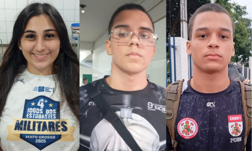 Da esquerda para direita, os estudantes do Colégio Tiradentes, Beatriz Ferreira do Nascimento Jatobá, Raphael Coutinho Morares e Lucas Rodrigues de Freitas Silva. Foto: Arte Imprensa - CMC