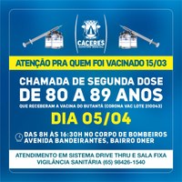 Aplicação de segunda dose da vacina da Covid-19 (CoronaVac) para a população a partir de 80 anos começa hoje