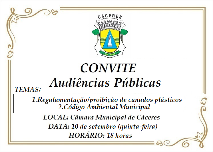 COMUNICADO: Audiência pública sobre regulamentação de canudos plásticos é adiada para terça-feira (15); audiência sobre Títulos I e II do Código Ambiental está mantida às 19 horas - assista e participe online