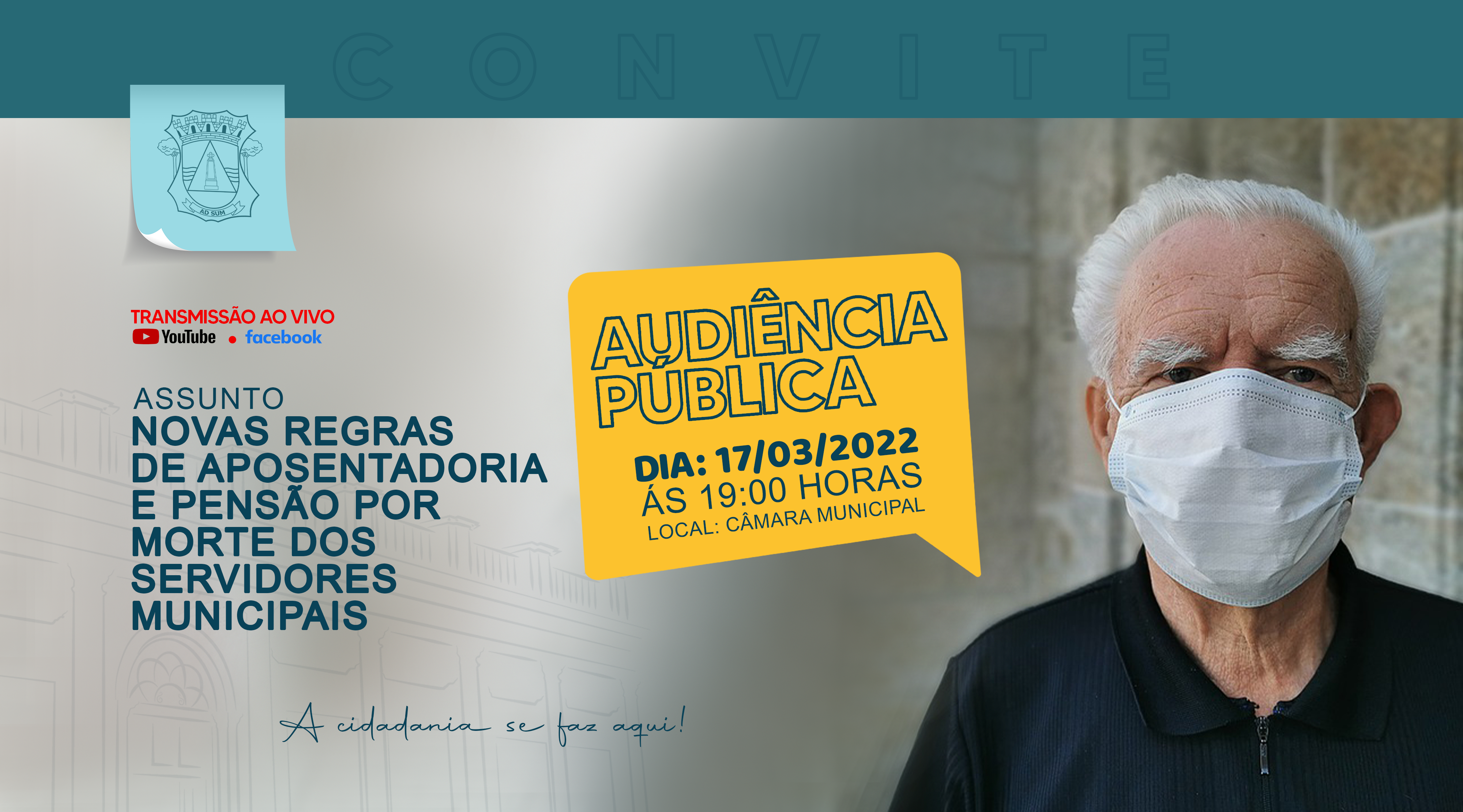Audiência Pública nesta quinta-feira (17) debate Projeto de Lei que altera regras de aposentadoria e pensão por morte dos servidores municipais; saiba como participar