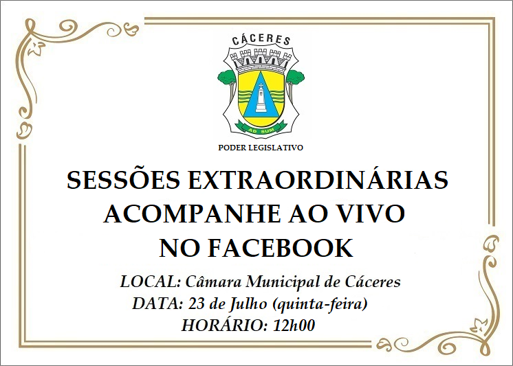 Câmara realiza Sessões Extraordinárias nesta quinta (23); assista ao vivo