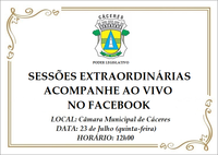 Câmara realiza Sessões Extraordinárias nesta quinta (23); assista ao vivo