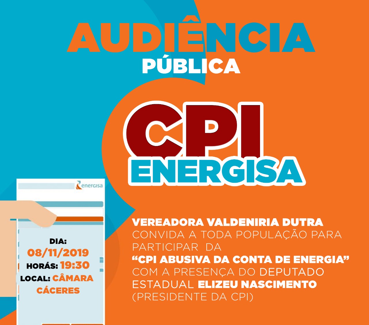 CONVITE: Câmara sedia audiência sobre CPI da Energisa nesta sexta-feira (8)