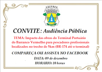CONVITE: Audiência pública na manhã desta quarta-feira (9) debate impactos das obras do Terminal Portuário do Barranco Vermelho para pescadores; saiba como acompanhar