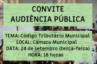 CONVITE: Audiência pública discute Código Tributário na próxima terça-feira (24)