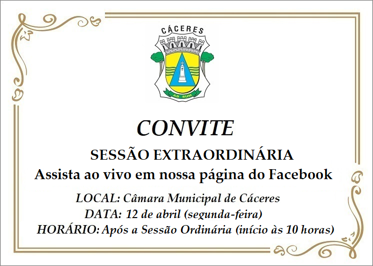 CONVITE: Câmara realiza Sessão Extraordinária após Sessão Ordinária na segunda-feira (12)