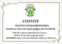 CONVITE: Câmara realiza Sessão Extraordinária após Sessão Ordinária na segunda-feira (12)