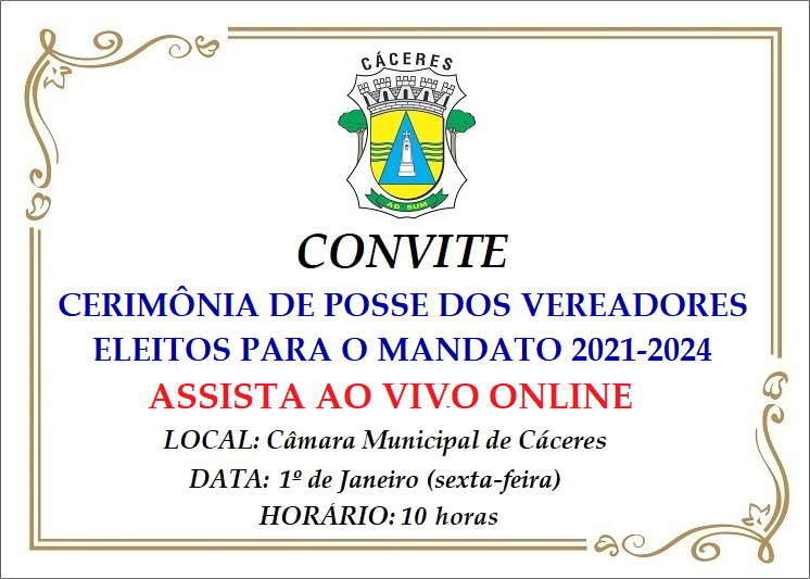 CONVITE: Câmara sedia na manhã de ano novo a cerimônia de posse dos vereadores, prefeita e vice-prefeito eleitos para 2021; saiba como assistir online