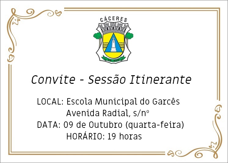 CONVITE: Sessão Itinerante nesta quarta-feira (9), no Garcês