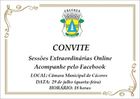 CONVITE: Sessões Extraordinárias na tarde desta quarta (29); assista online