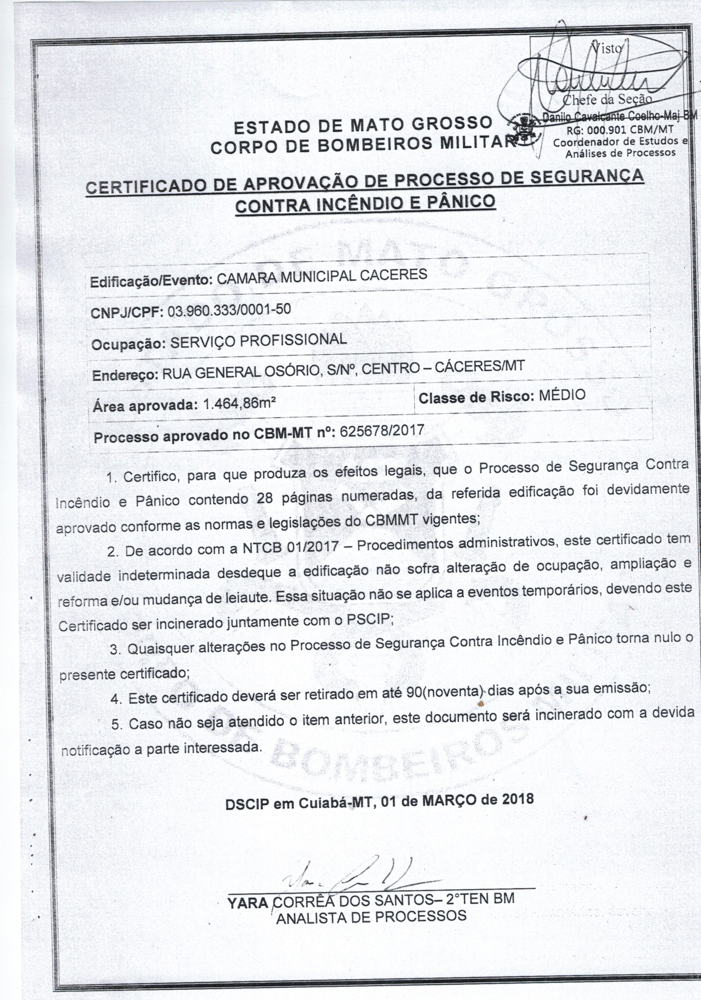 Corpo de Bombeiros aprova processo de segurança contra incêndio e pânico do prédio da Câmara Municipal  