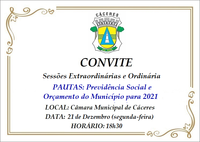 COMUNICADO: Sessões Extraordinárias desta quinta-feira adiadas; vereadores votam reforma da previdência e orçamento municipal para 2021 na noite de segunda-feira (21)